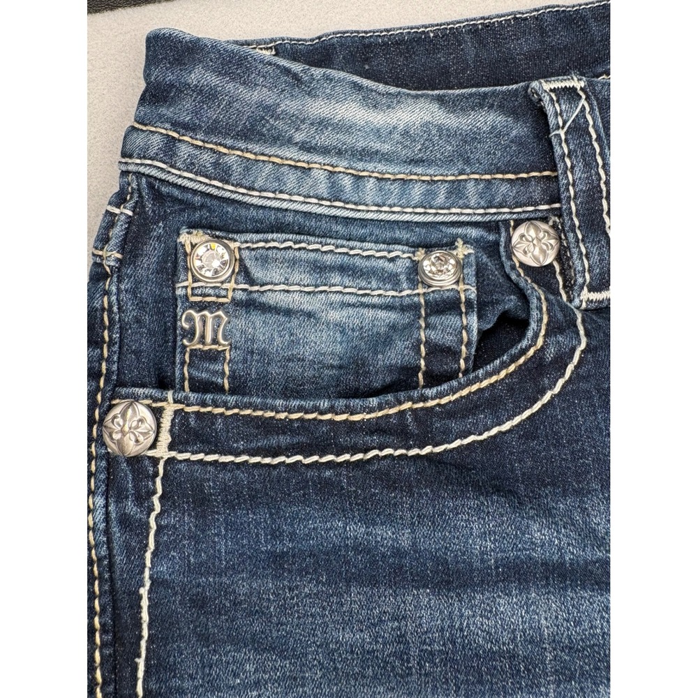 Miss Me Curvy Straight Jeans Womens 34x32 Y2K Rhinestone Dark Wash - Picture 3 of 15